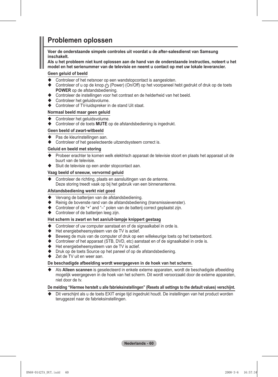 Problemen oplossen | Samsung PS50A557S3F User Manual | Page 246 / 495