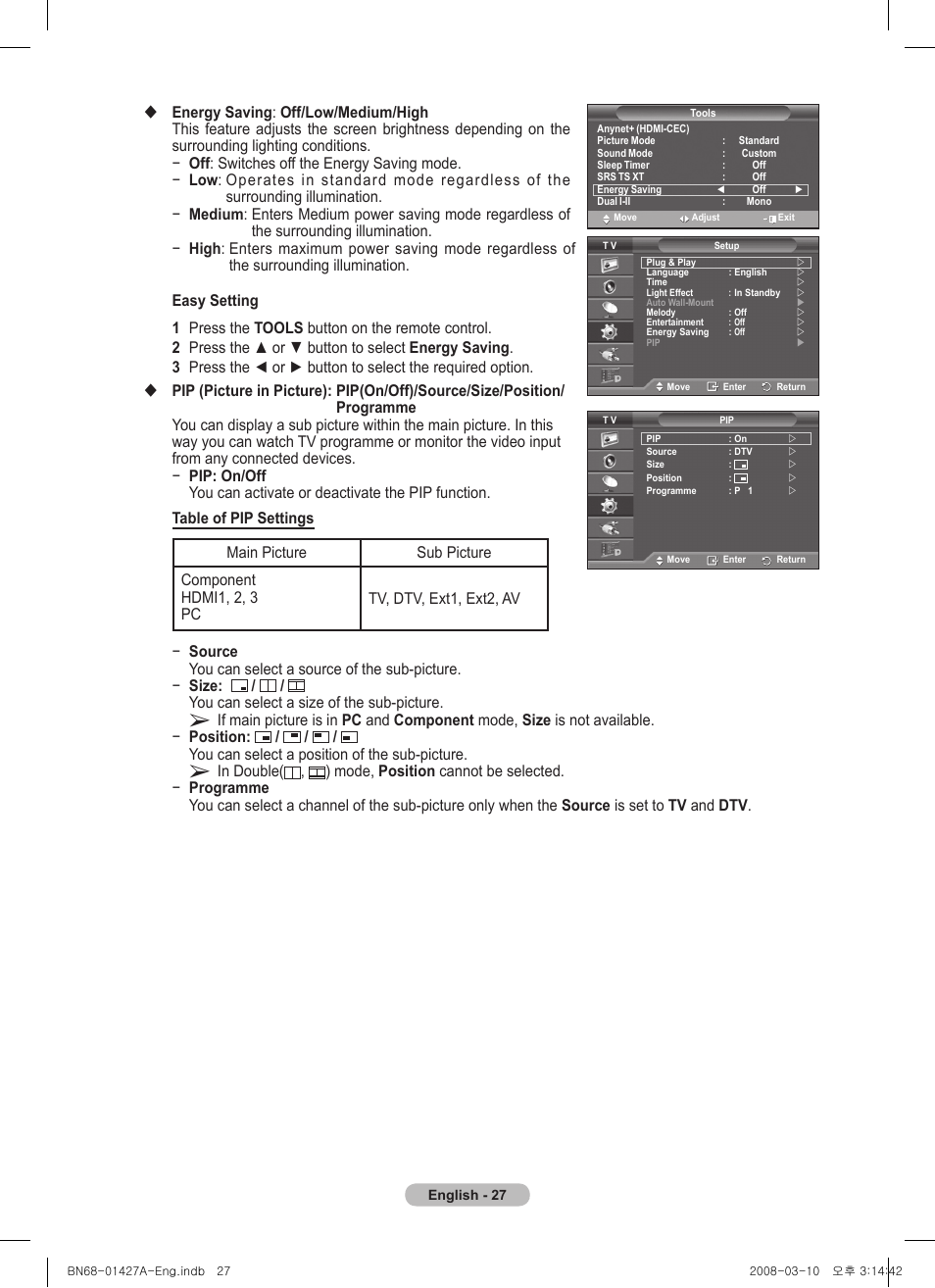 Samsung PS50A557S3F User Manual | Page 27 / 495