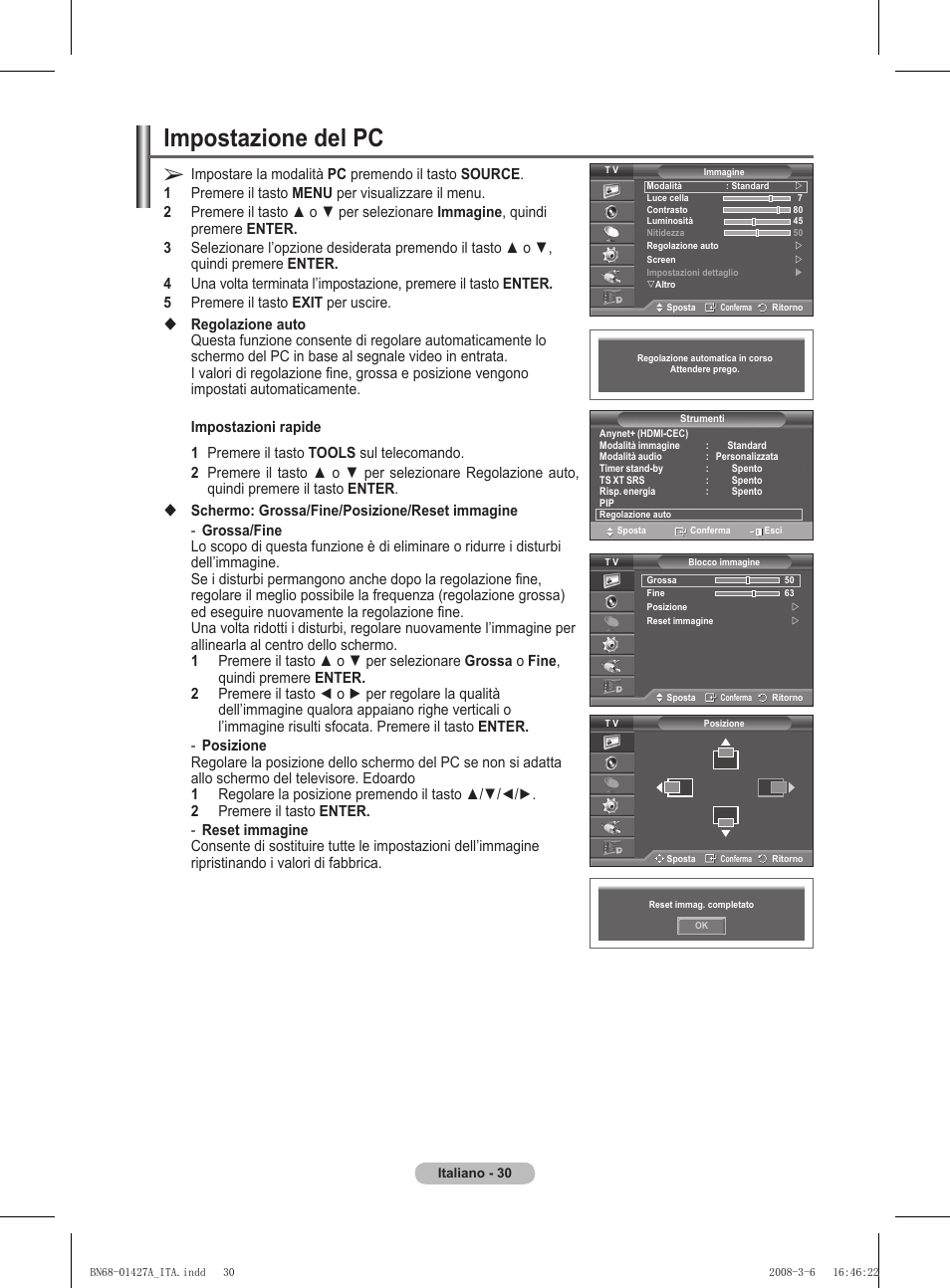 Impostazione del pc | Samsung PS50A557S3F User Manual | Page 277 / 495