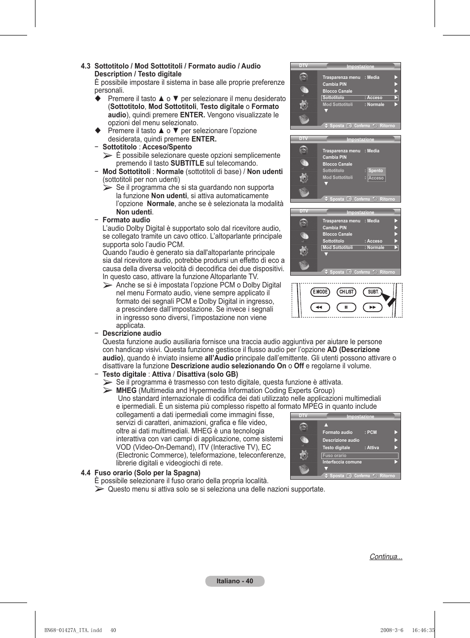 Continua | Samsung PS50A557S3F User Manual | Page 287 / 495