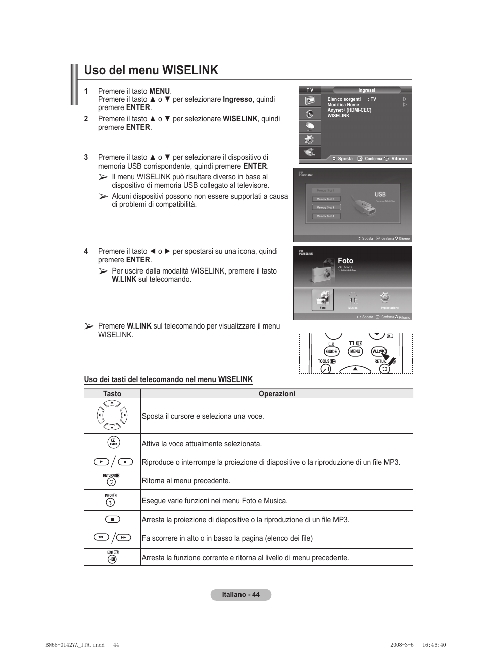 Uso del menu wiselink | Samsung PS50A557S3F User Manual | Page 291 / 495