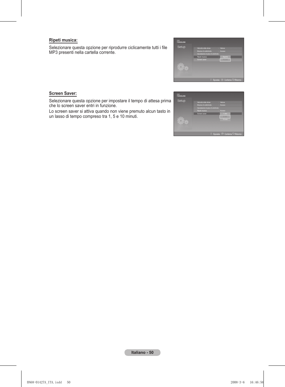 Italiano - 50 | Samsung PS50A557S3F User Manual | Page 297 / 495
