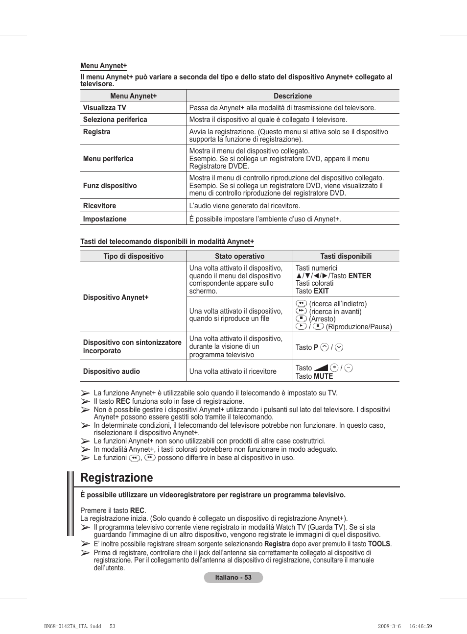 Registrazione | Samsung PS50A557S3F User Manual | Page 300 / 495