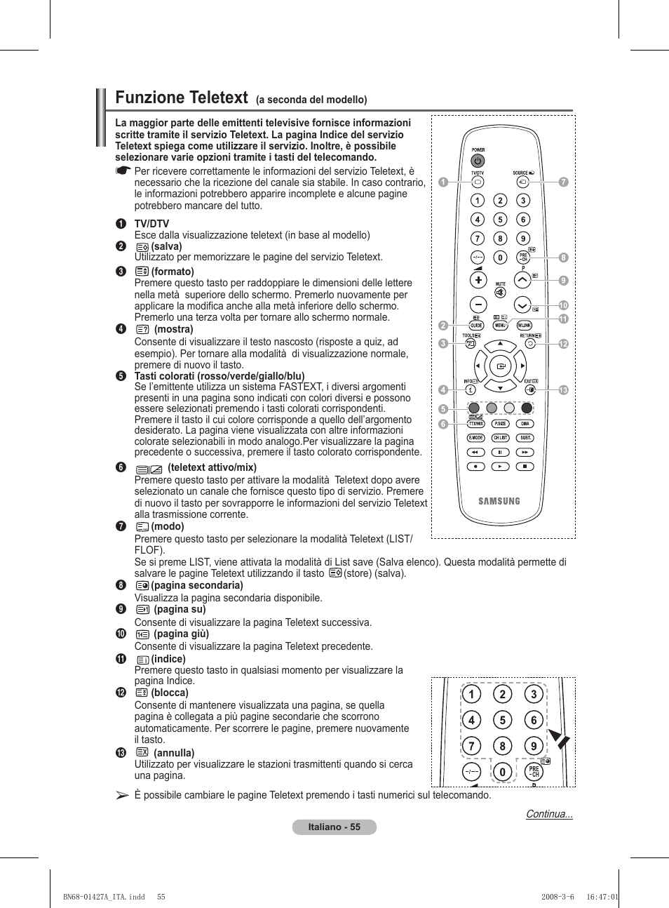 Funzione teletext | Samsung PS50A557S3F User Manual | Page 302 / 495