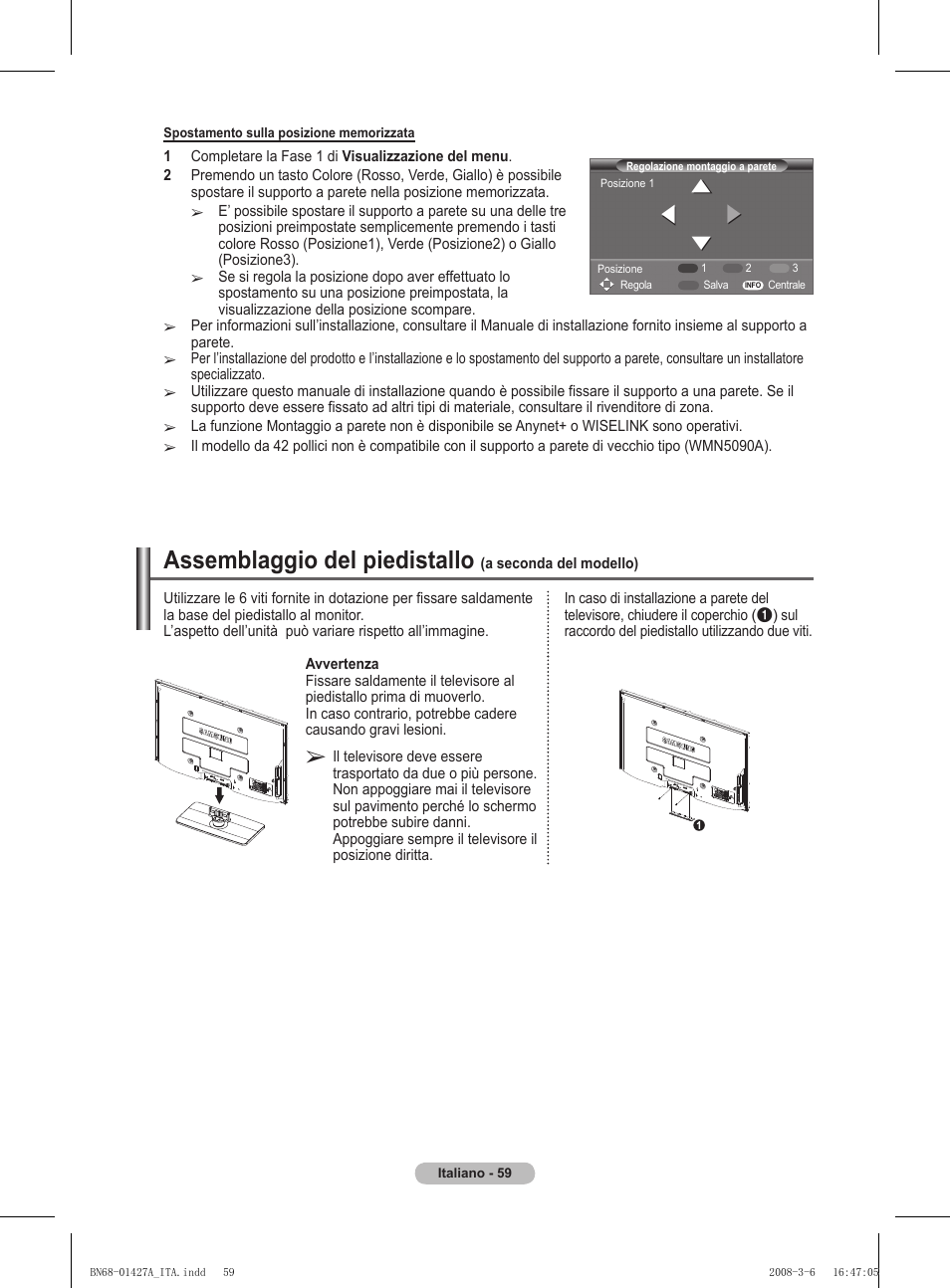 Assemblaggio del piedistallo | Samsung PS50A557S3F User Manual | Page 306 / 495