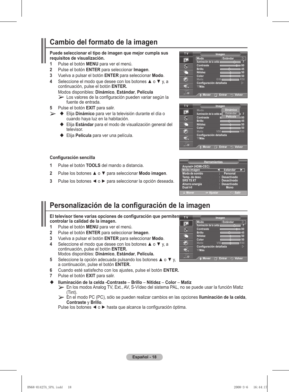 Personalización de la configuración de la imagen, Cambio del formato de la imagen | Samsung PS50A557S3F User Manual | Page 327 / 495