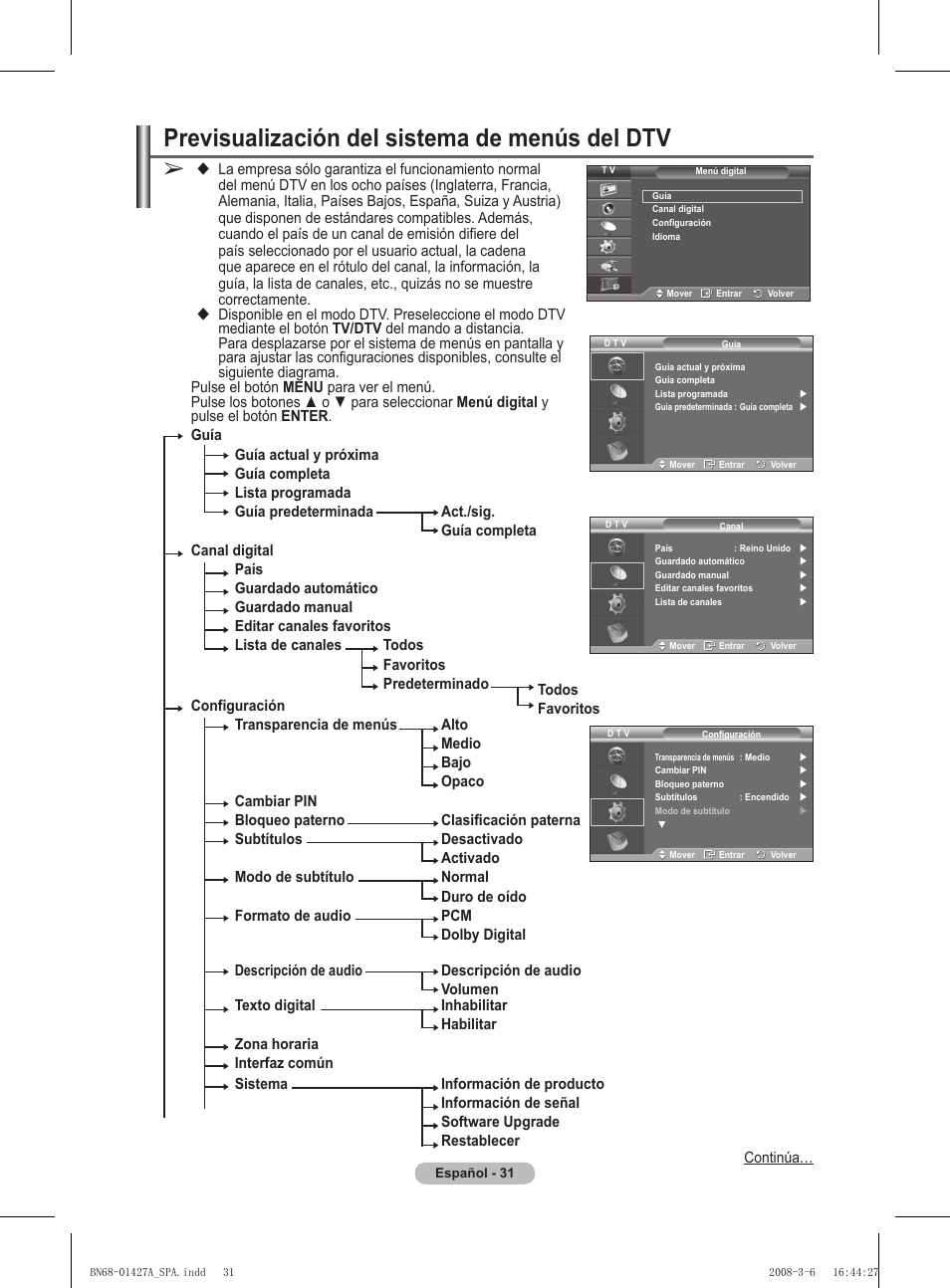 Previsualización del sistema de menús del dtv | Samsung PS50A557S3F User Manual | Page 340 / 495