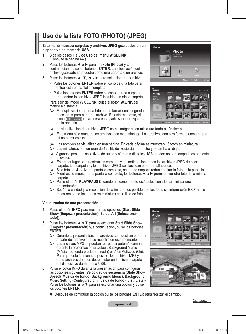Uso de la lista foto (photo) (jpeg), Photo | Samsung PS50A557S3F User Manual | Page 354 / 495