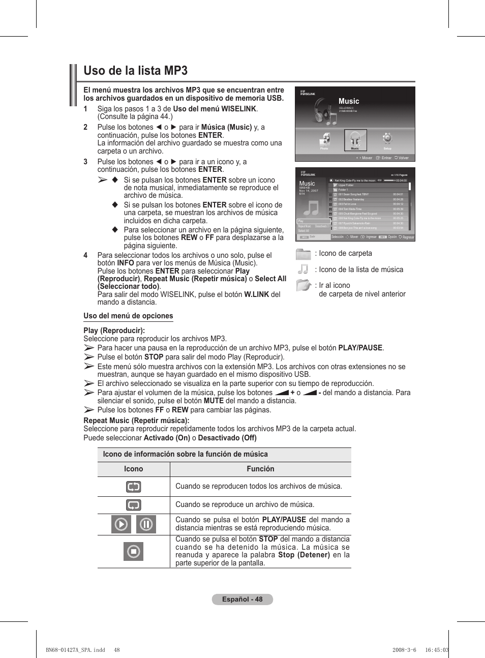 Uso de la lista mp | Samsung PS50A557S3F User Manual | Page 357 / 495