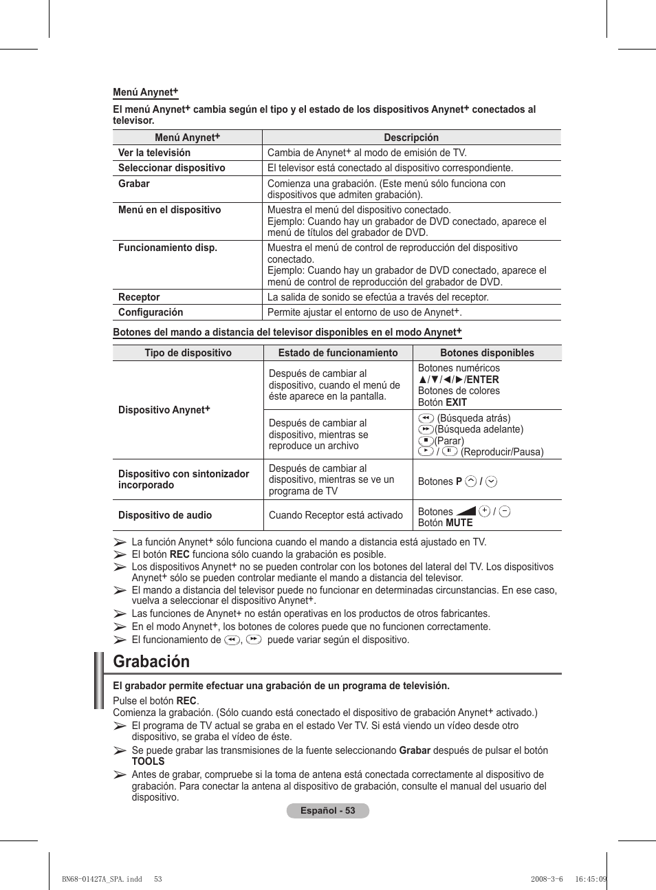 Grabación | Samsung PS50A557S3F User Manual | Page 362 / 495