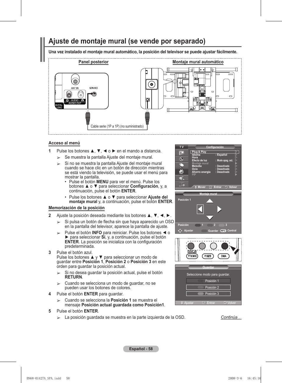 Ajuste de montaje mural (se vende por separado) | Samsung PS50A557S3F User Manual | Page 367 / 495