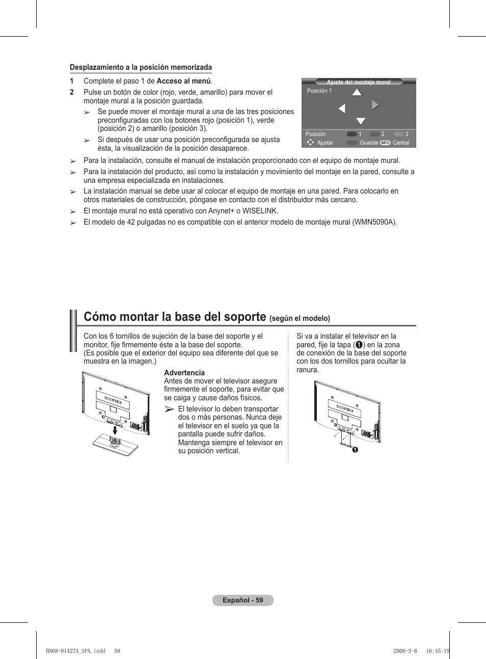 Cómo montar la base del soporte | Samsung PS50A557S3F User Manual | Page 368 / 495