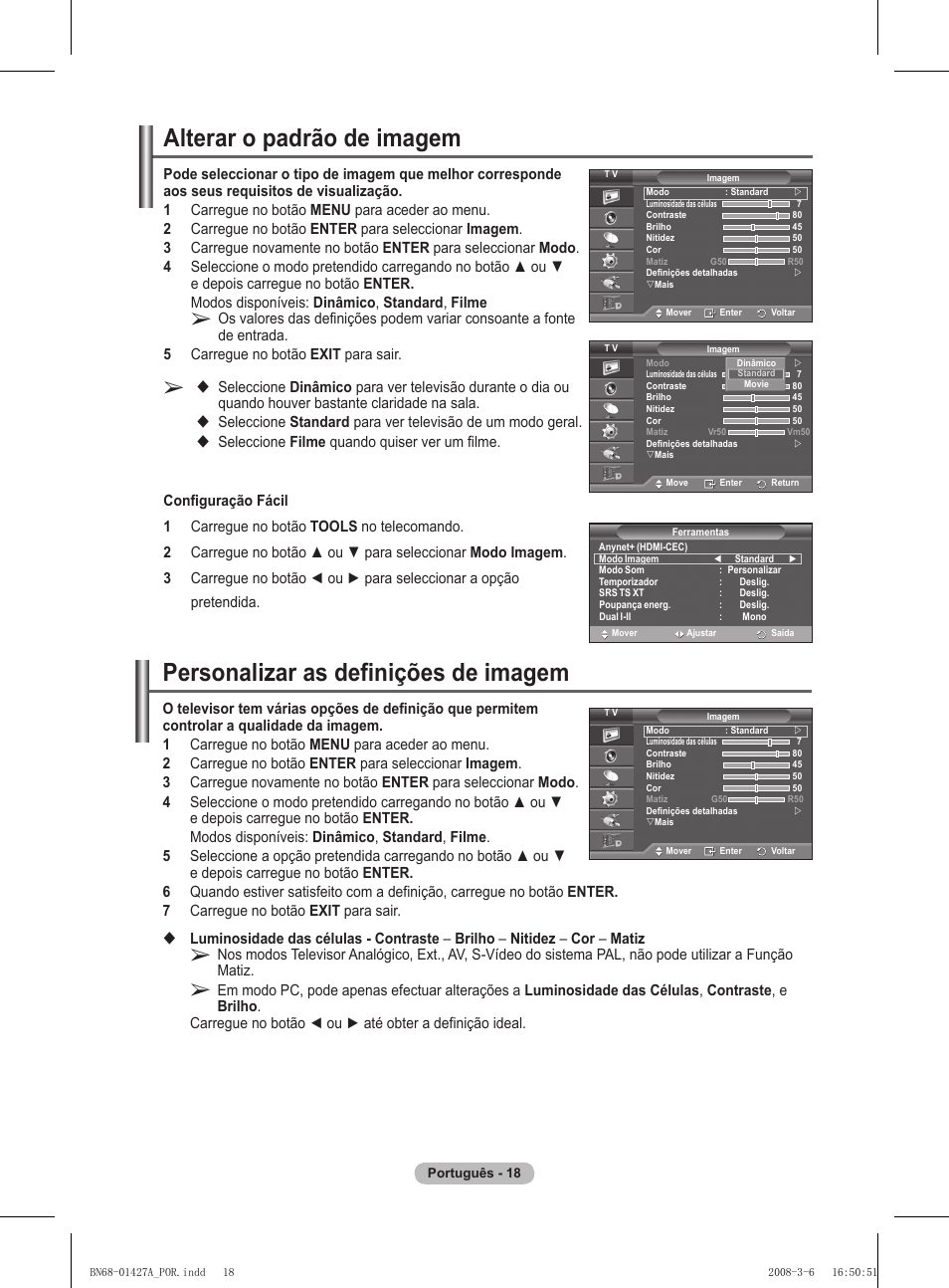 Personalizar as definições de imagem, Alterar o padrão de imagem | Samsung PS50A557S3F User Manual | Page 388 / 495