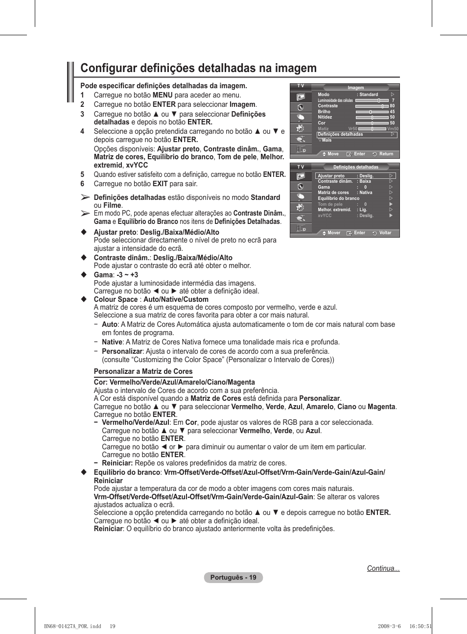 Configurar definições detalhadas na imagem | Samsung PS50A557S3F User Manual | Page 389 / 495