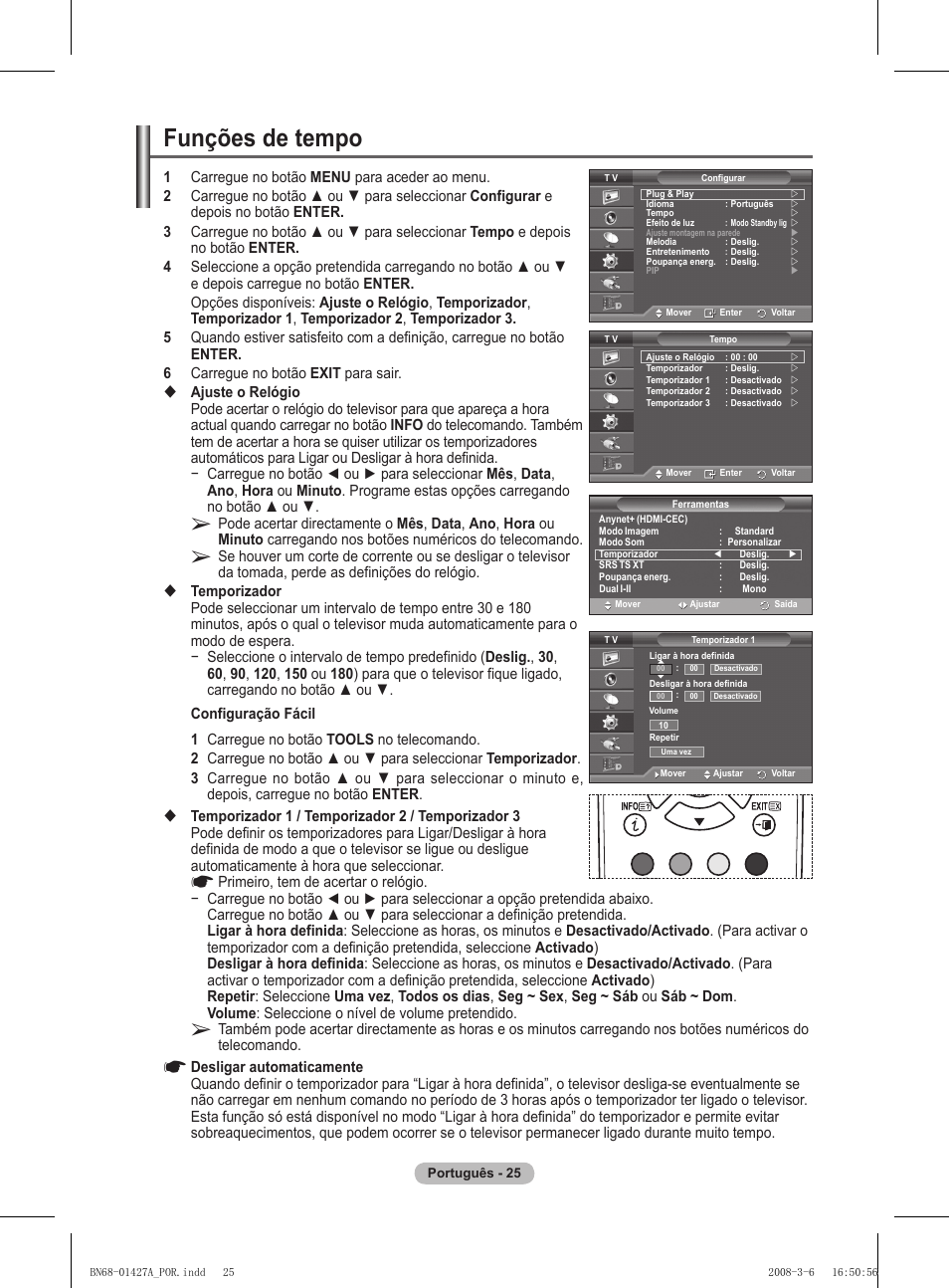 Funções de tempo | Samsung PS50A557S3F User Manual | Page 395 / 495