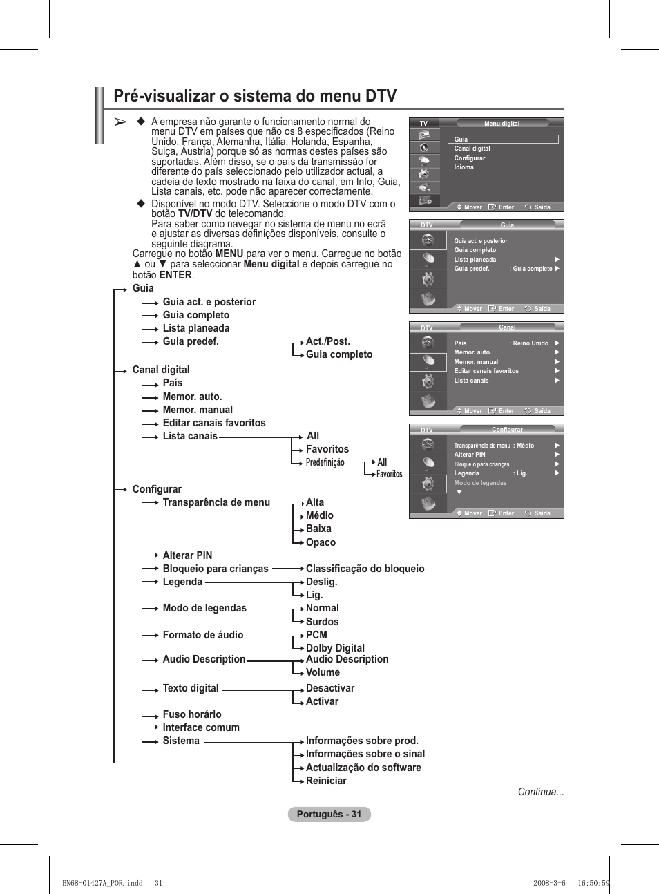 Pré-visualizar o sistema do menu dtv | Samsung PS50A557S3F User Manual | Page 401 / 495