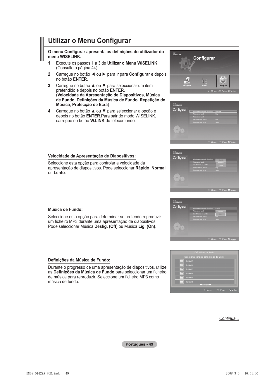 Utilizar o menu configurar, Configurar | Samsung PS50A557S3F User Manual | Page 419 / 495