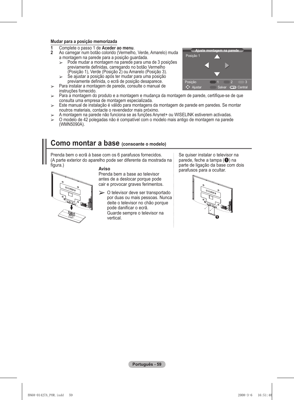 Como montar a base | Samsung PS50A557S3F User Manual | Page 429 / 495