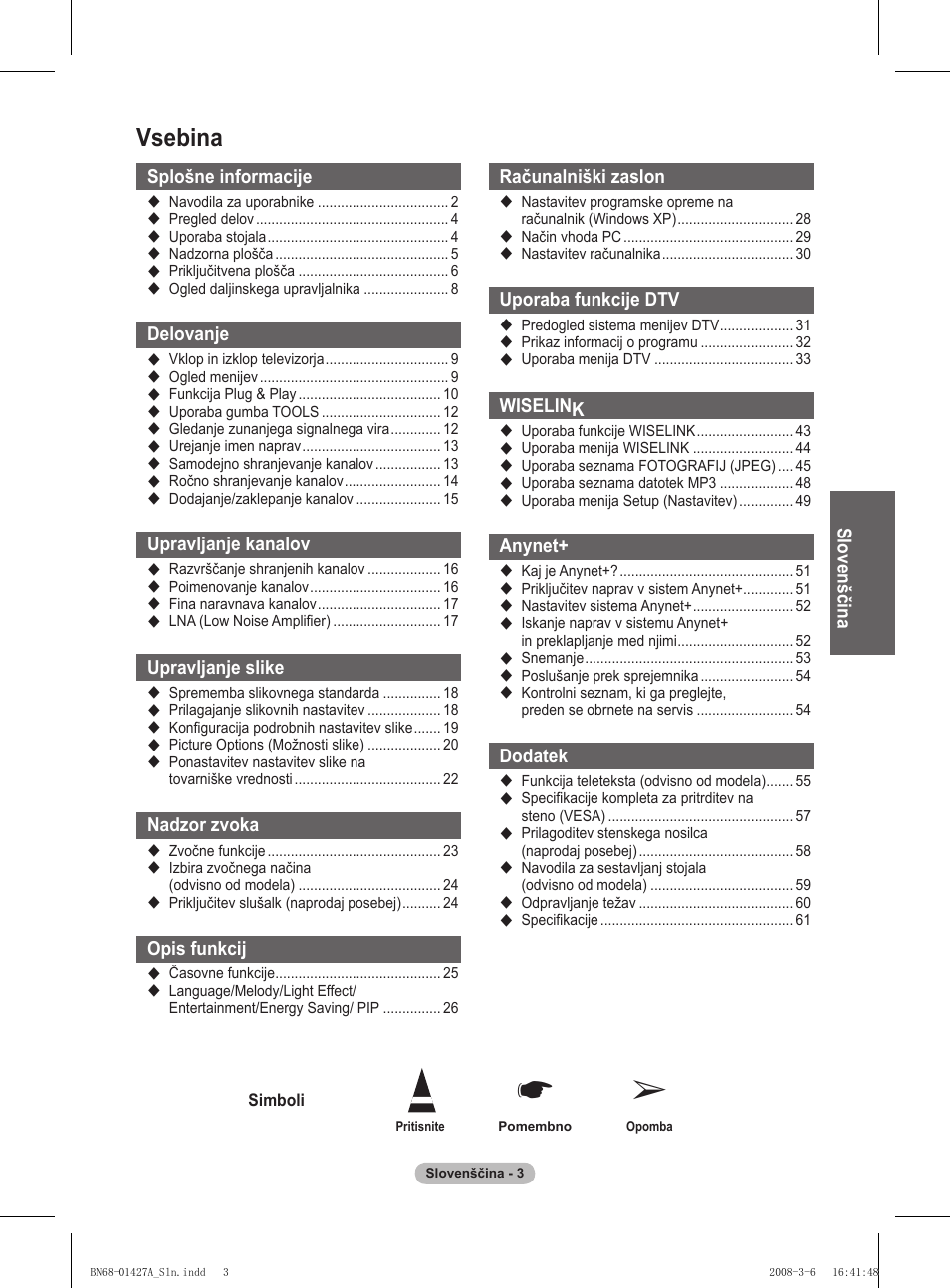 Vsebina | Samsung PS50A557S3F User Manual | Page 435 / 495