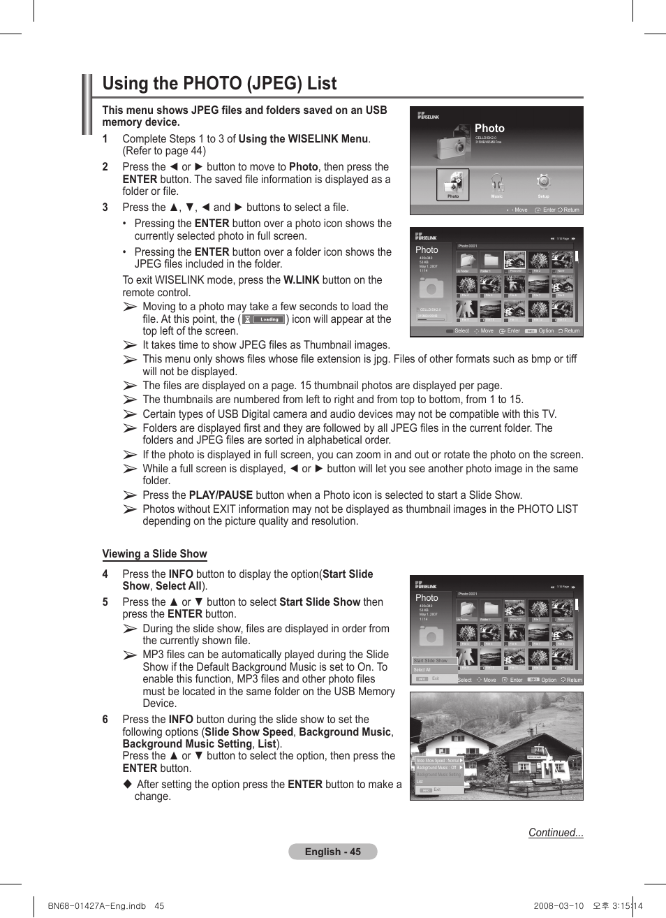 Using the photo (jpeg) list, Photo | Samsung PS50A557S3F User Manual | Page 45 / 495