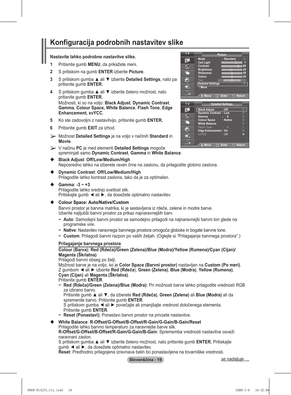 Konfiguracija podrobnih nastavitev slike | Samsung PS50A557S3F User Manual | Page 451 / 495