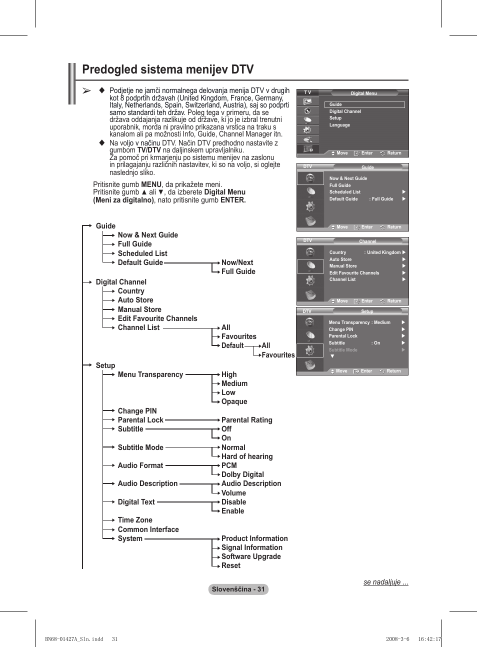 Predogled sistema menijev dtv | Samsung PS50A557S3F User Manual | Page 463 / 495