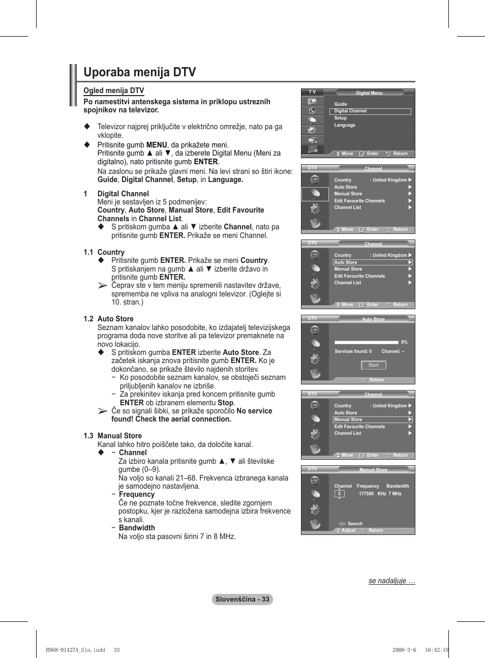Uporaba menija dtv | Samsung PS50A557S3F User Manual | Page 465 / 495
