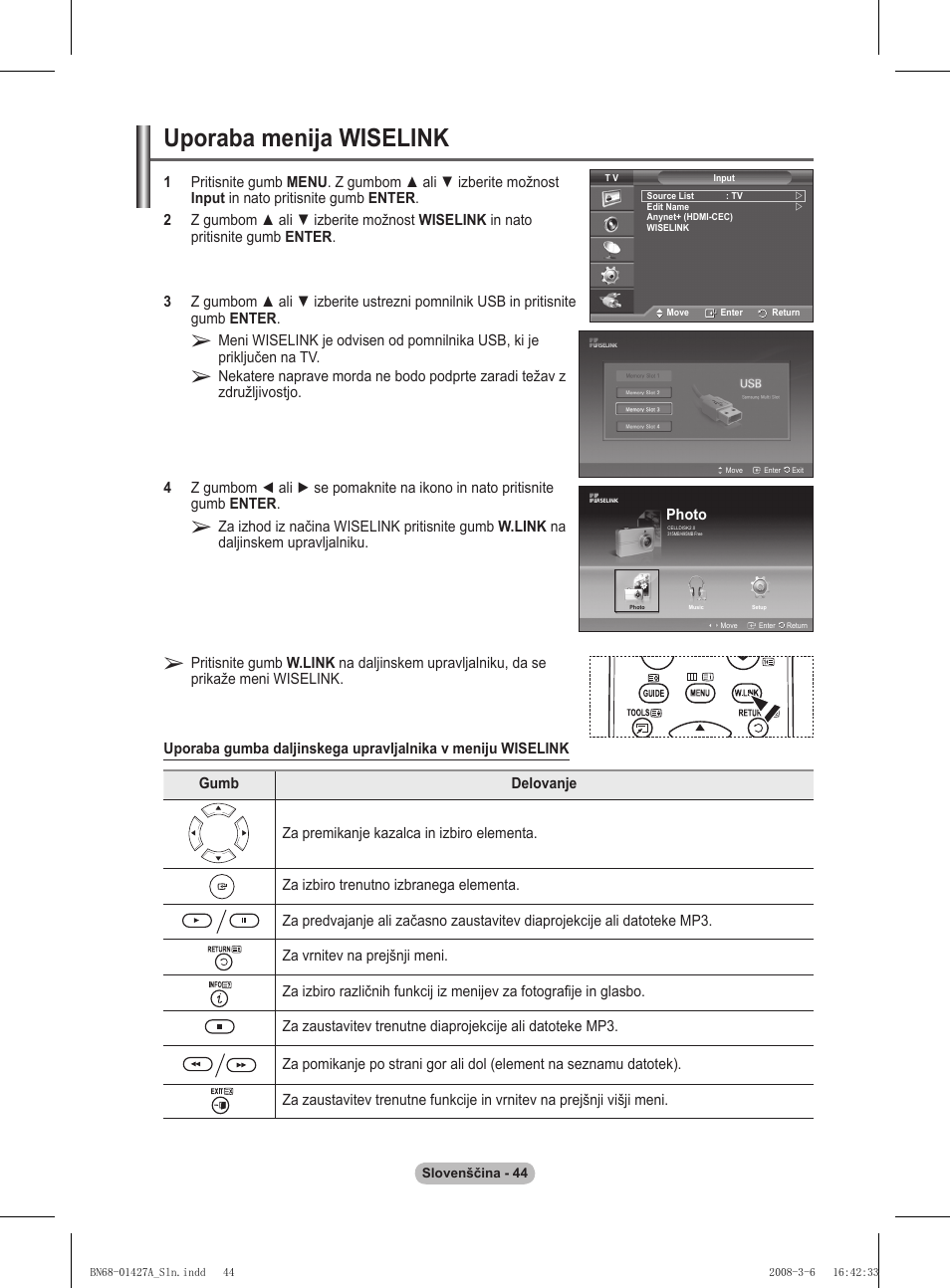 Uporaba menija wiselink | Samsung PS50A557S3F User Manual | Page 476 / 495