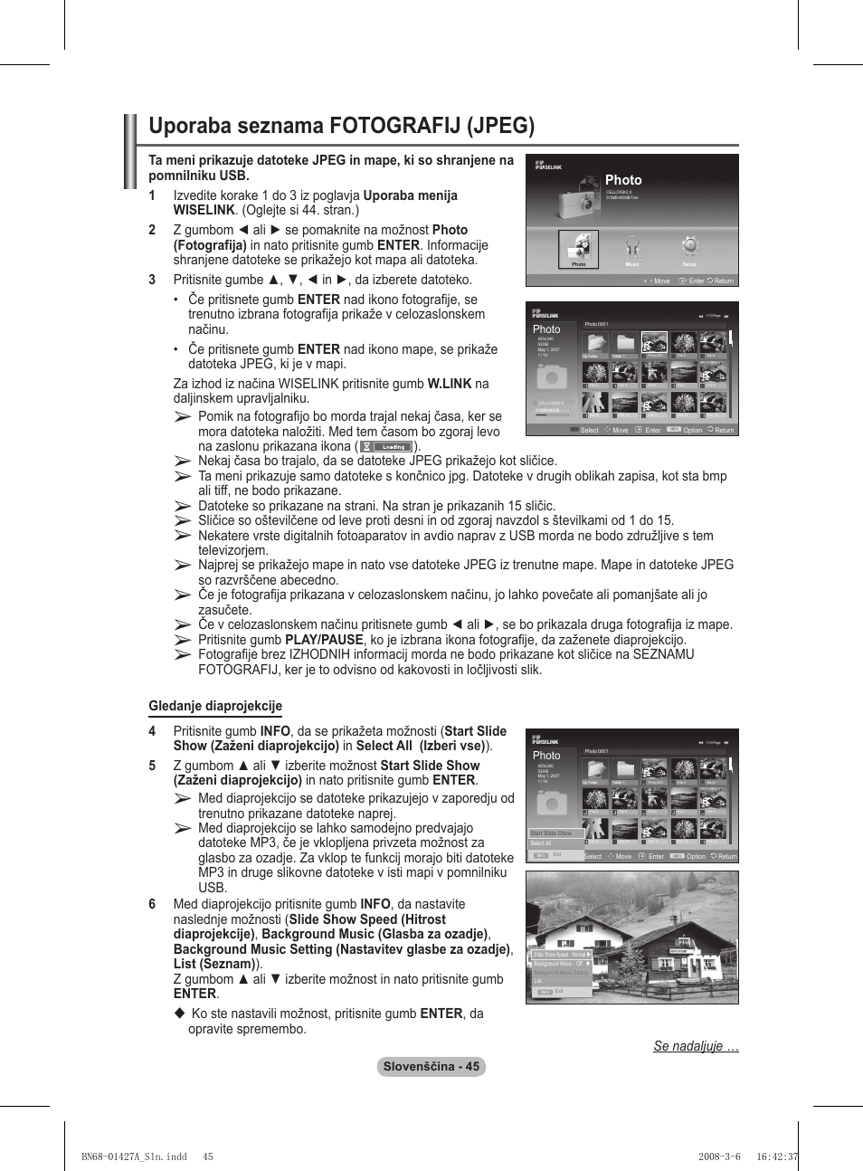 Uporaba seznama fotografij (jpeg) | Samsung PS50A557S3F User Manual | Page 477 / 495