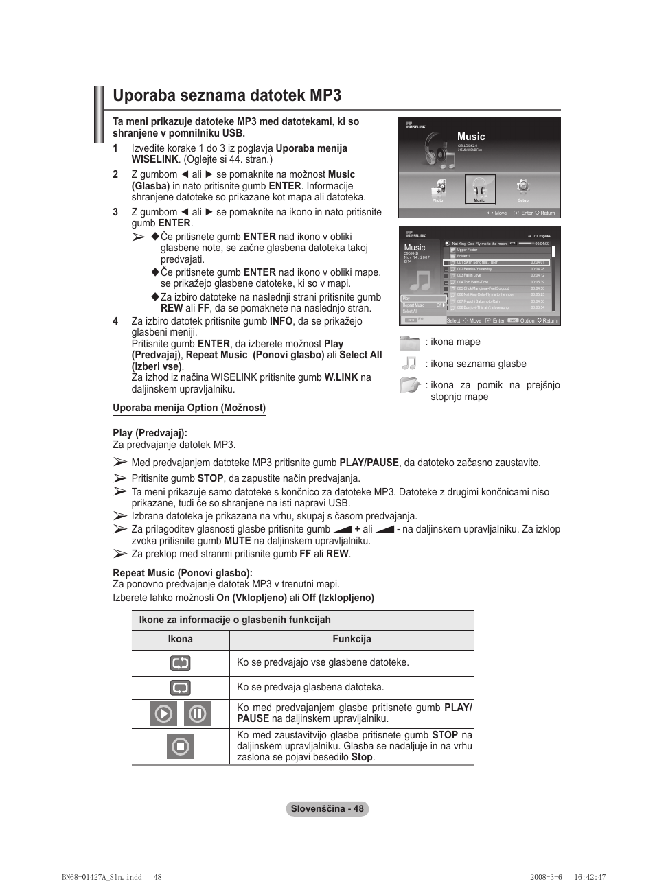 Uporaba seznama datotek mp | Samsung PS50A557S3F User Manual | Page 480 / 495