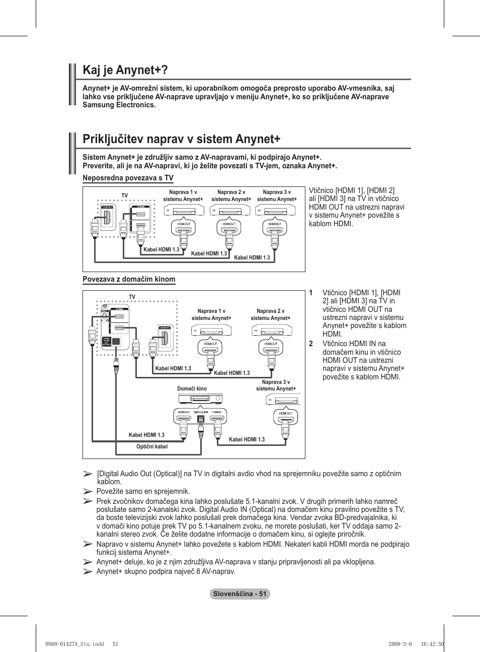 Priključitev naprav v sistem anynet, Kaj je anynet | Samsung PS50A557S3F User Manual | Page 483 / 495