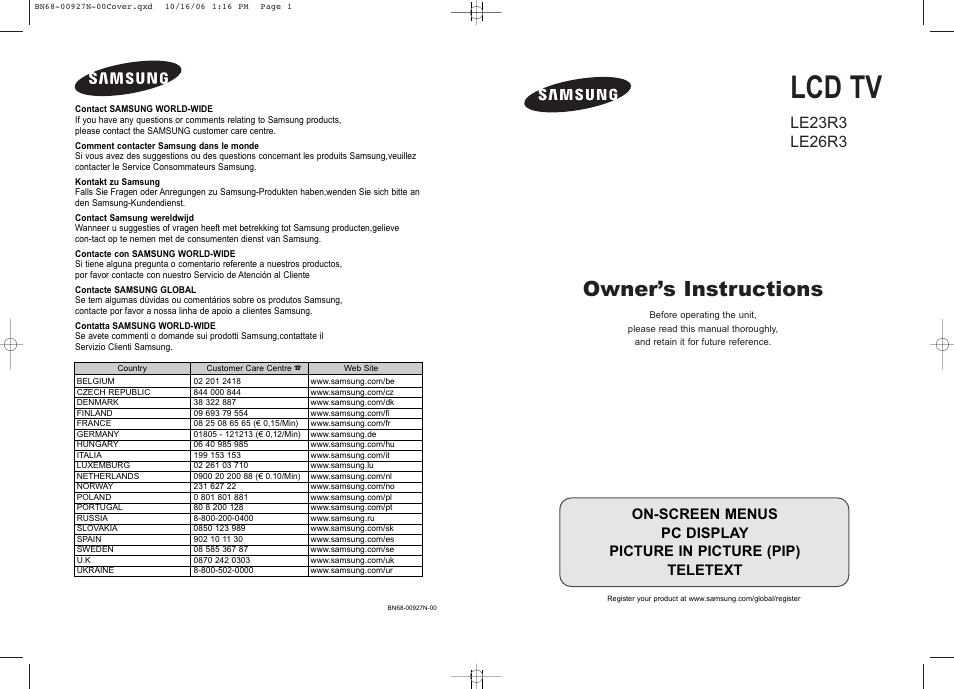 Samsung LE26R32B User Manual | 152 pages