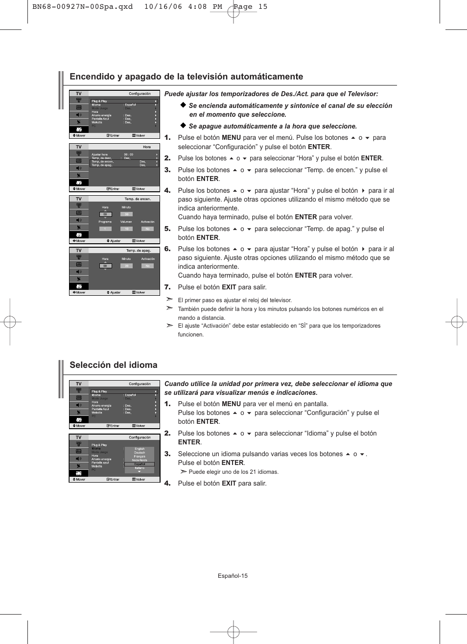 Selección del idioma | Samsung LE26R32B User Manual | Page 101 / 152