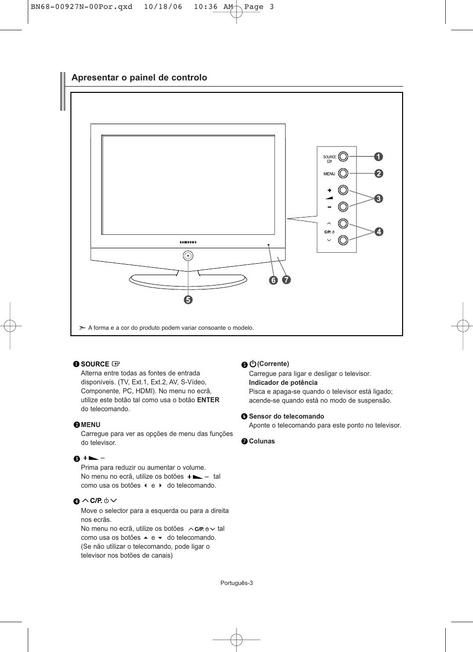 Apresentar o painel de controlo | Samsung LE26R32B User Manual | Page 110 / 152