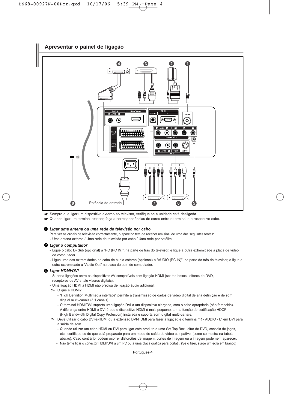 Apresentar o painel de ligação | Samsung LE26R32B User Manual | Page 111 / 152