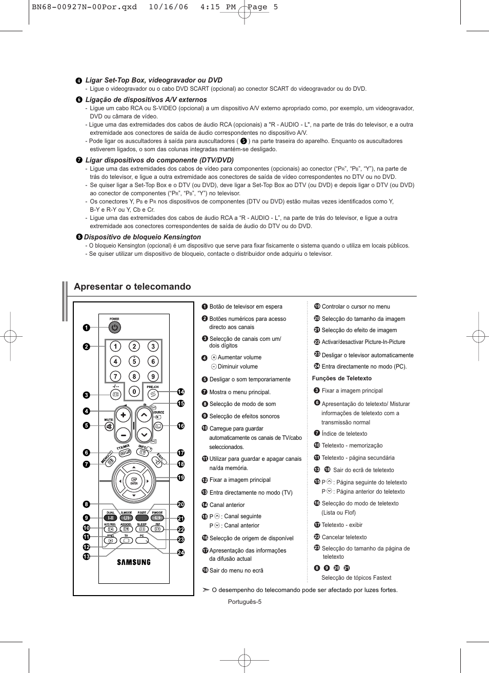 Apresentar o telecomando | Samsung LE26R32B User Manual | Page 112 / 152