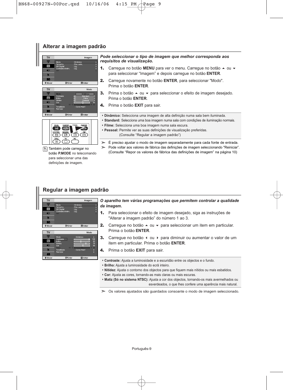 Alterar a imagem padrão, Regular a imagem padrão | Samsung LE26R32B User Manual | Page 116 / 152