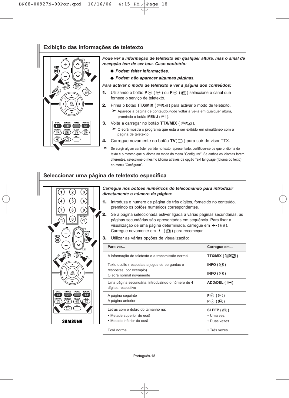 Exibição das informações de teletexto, Seleccionar uma página de teletexto específica | Samsung LE26R32B User Manual | Page 125 / 152