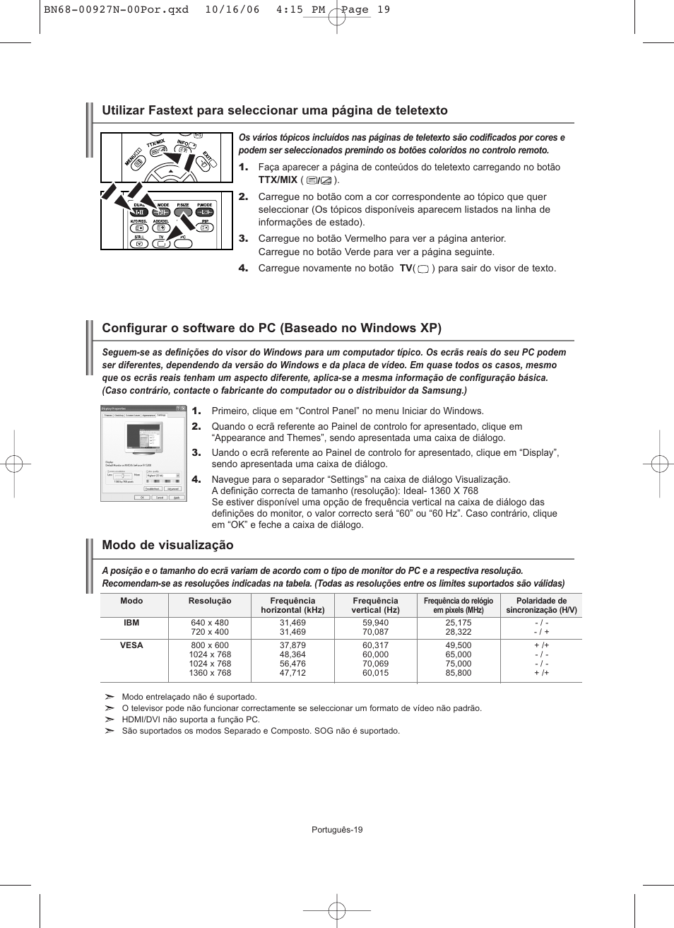Modo de visualização | Samsung LE26R32B User Manual | Page 126 / 152