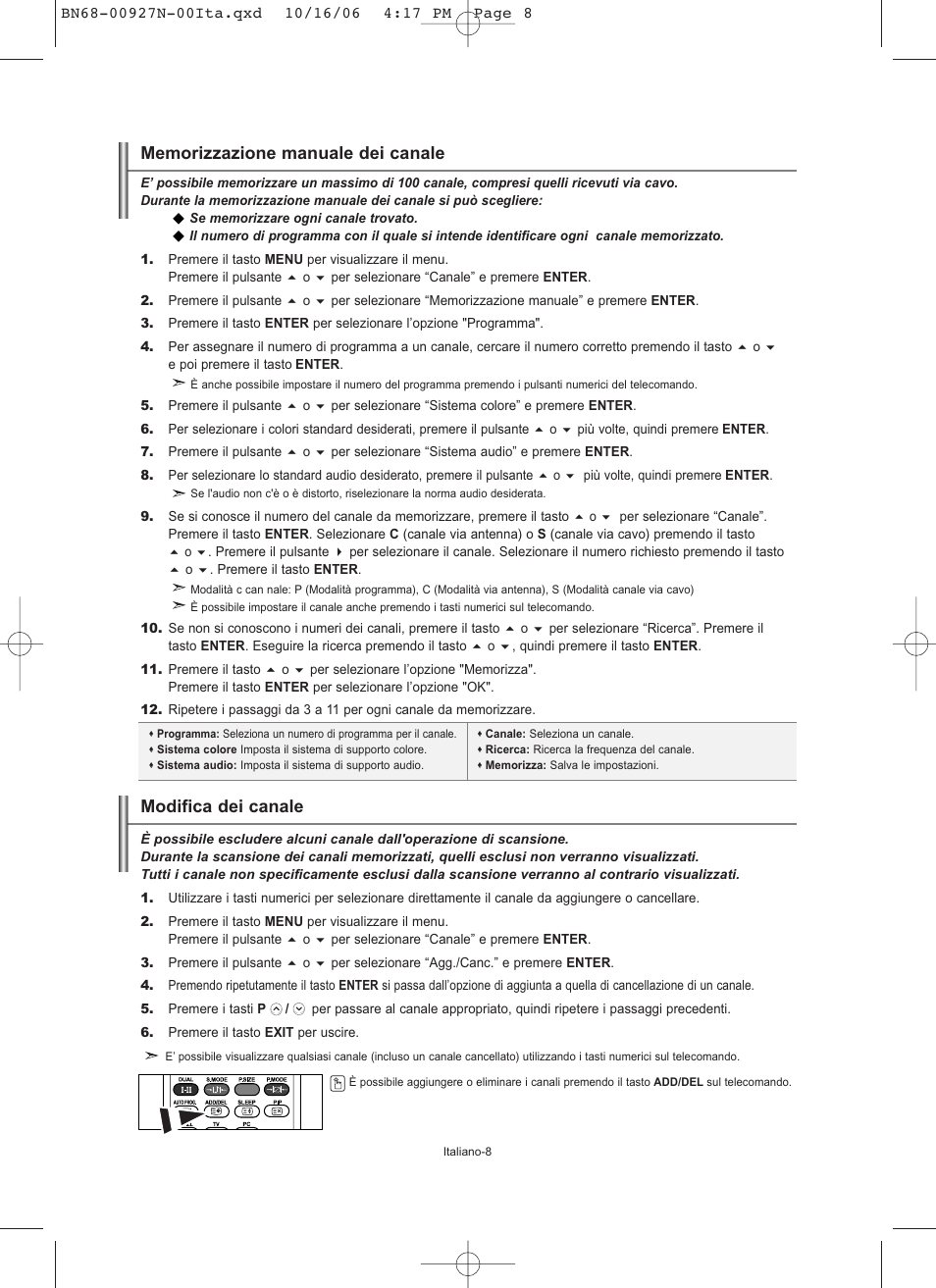 Modifica dei canale | Samsung LE26R32B User Manual | Page 136 / 152