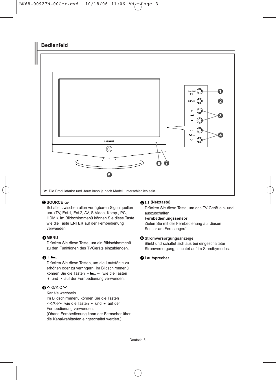 Bedienfeld | Samsung LE26R32B User Manual | Page 47 / 152
