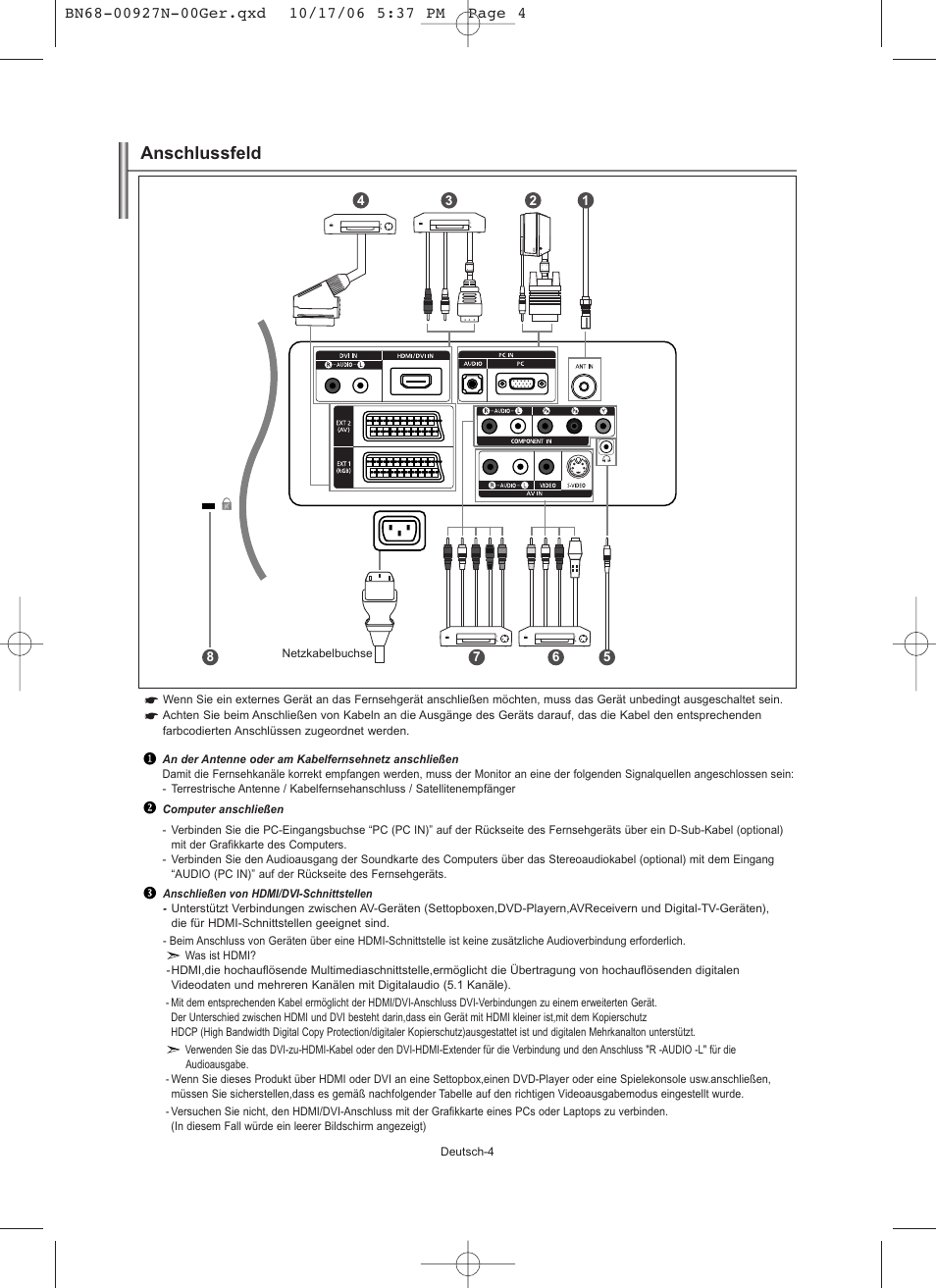 Anschlussfeld | Samsung LE26R32B User Manual | Page 48 / 152