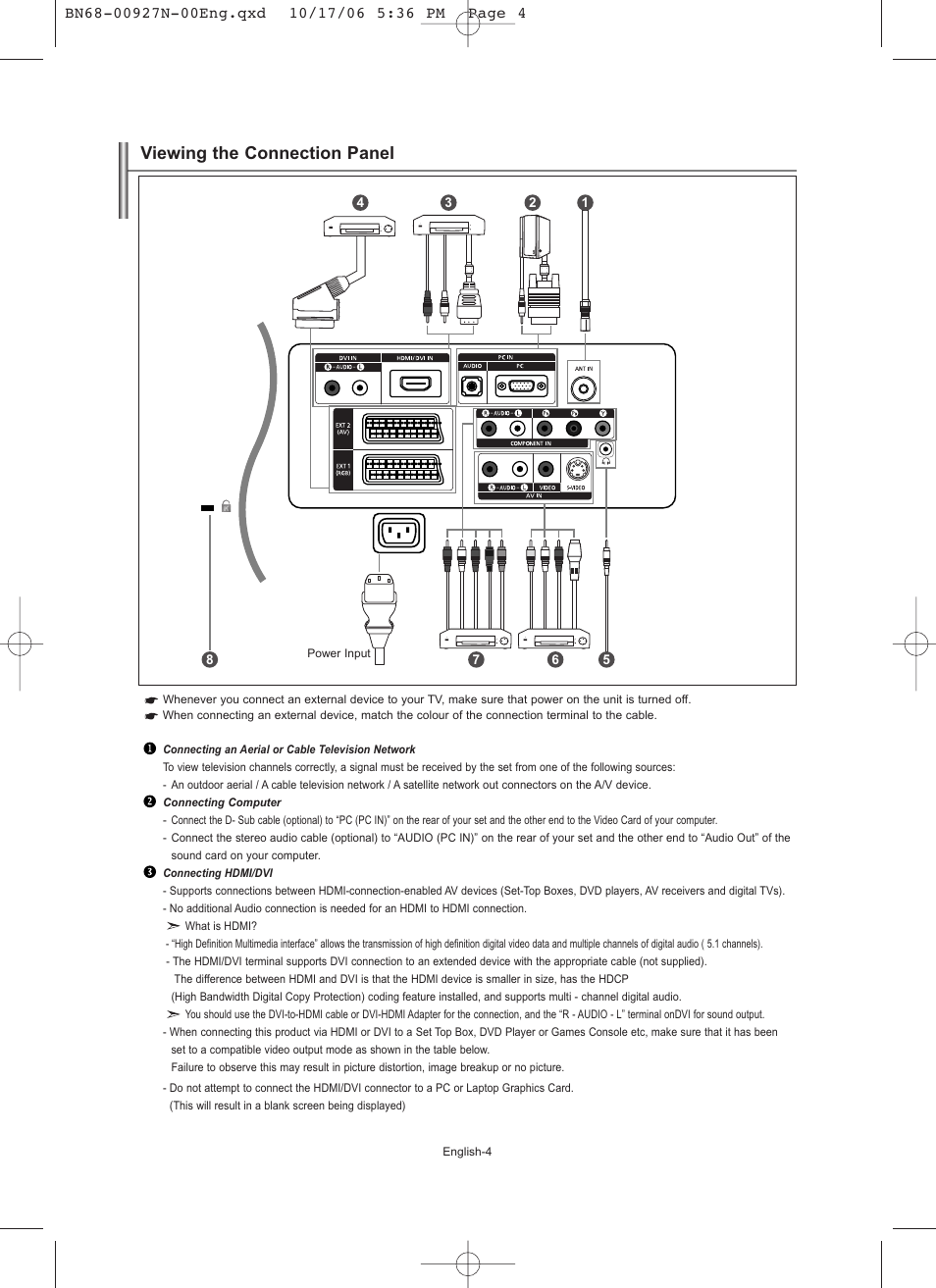 Viewing the connection panel | Samsung LE26R32B User Manual | Page 6 / 152