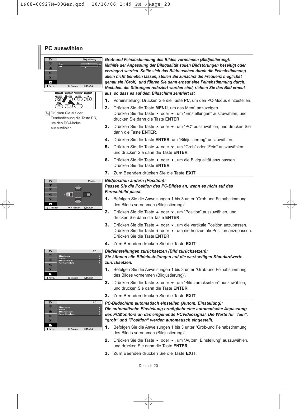 Pc auswählen | Samsung LE26R32B User Manual | Page 64 / 152