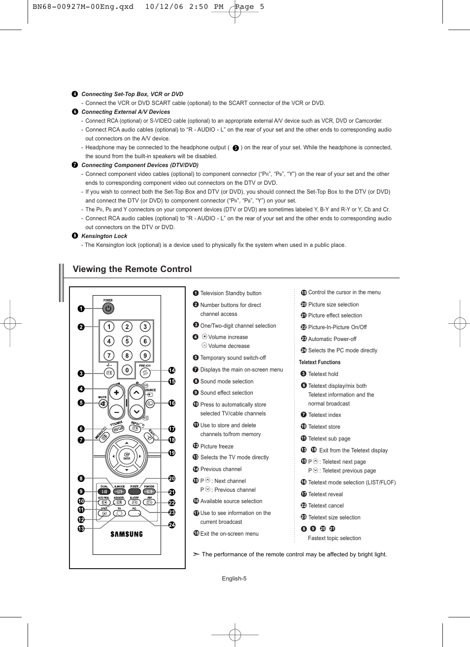 Viewing the remote control | Samsung LE26R32B User Manual | Page 7 / 152