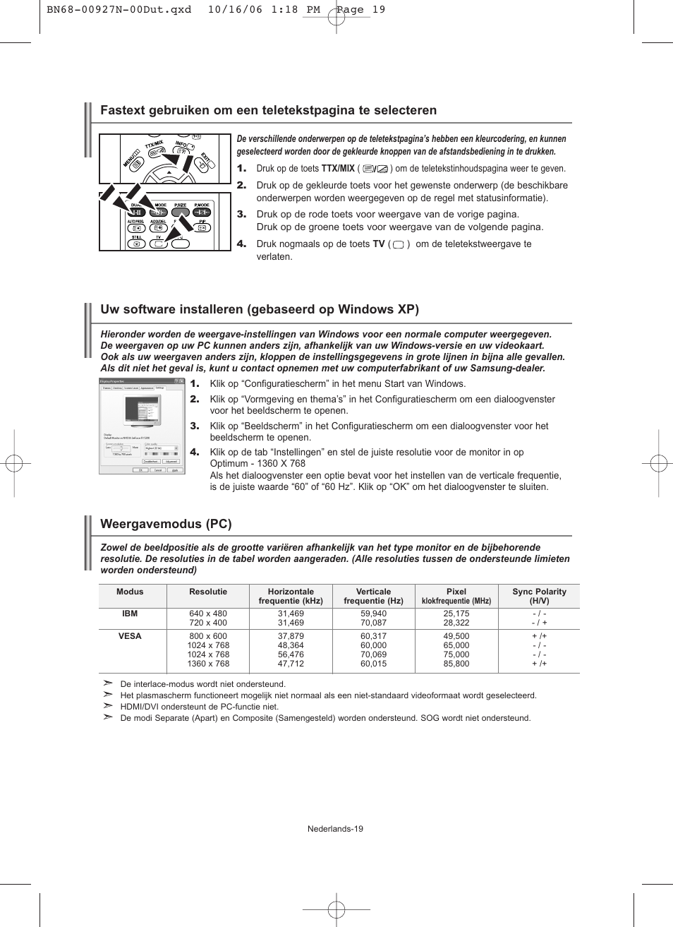 Uw software installeren (gebaseerd op windows xp), Weergavemodus (pc) | Samsung LE26R32B User Manual | Page 84 / 152