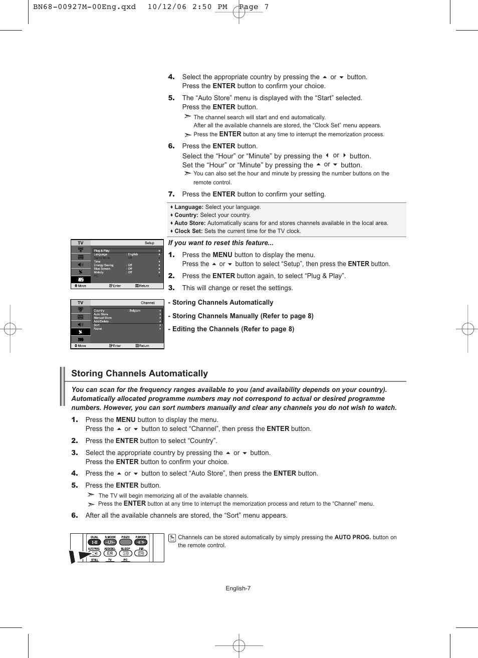 Setting the channels, Storing channels automatically | Samsung LE26R32B User Manual | Page 9 / 152