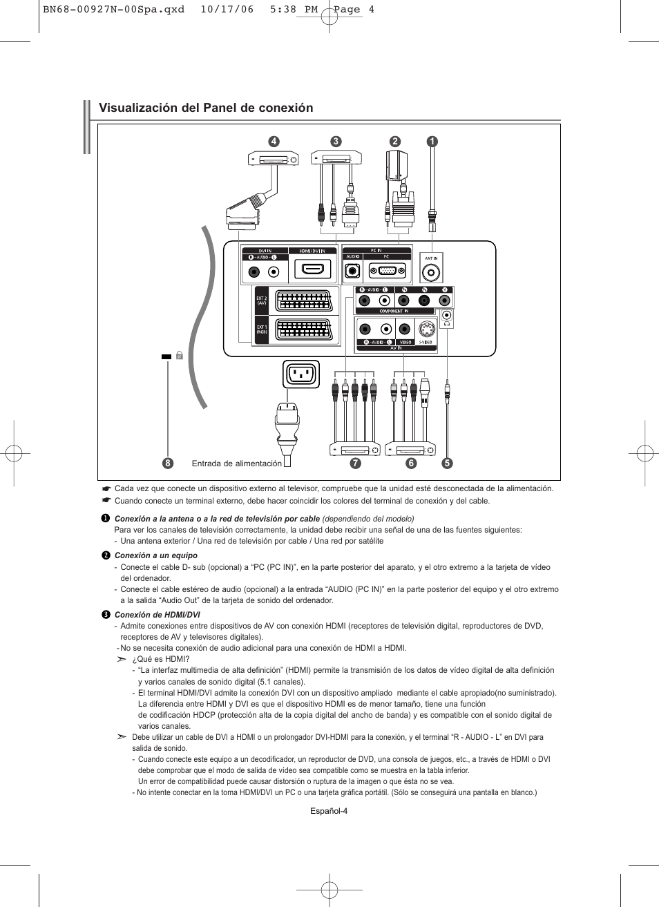 Visualización del panel de conexión | Samsung LE26R32B User Manual | Page 90 / 152