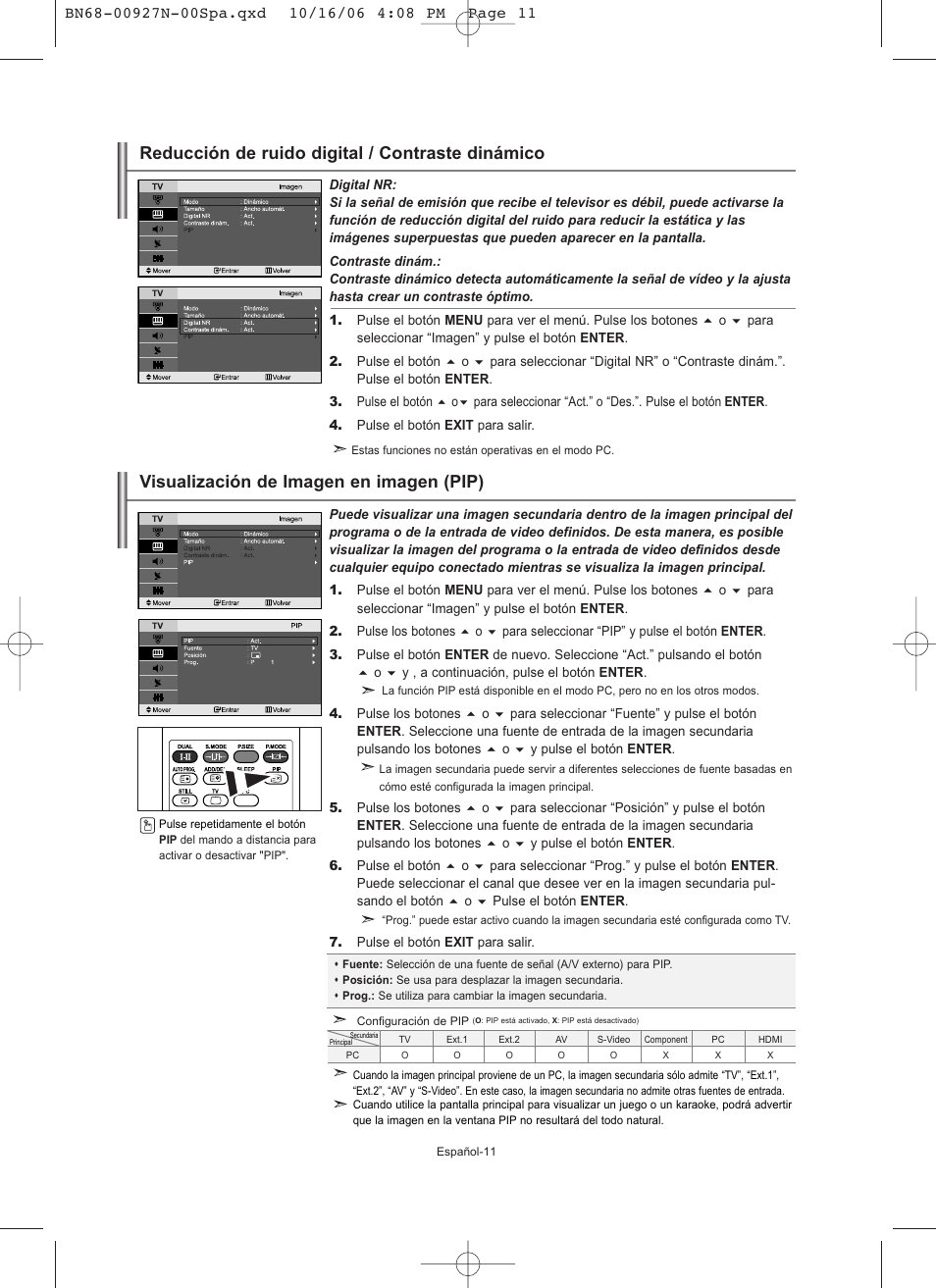 Visualización de imagen en imagen (pip), Reducción de ruido digital / contraste dinámico | Samsung LE26R32B User Manual | Page 97 / 152