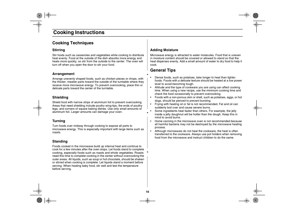 Cooking instructions | Amana AMC5101AAS User Manual | Page 16 / 25